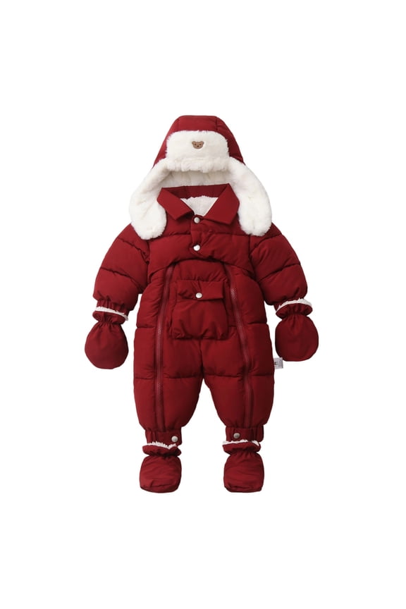 Newborn Girls Winter Snowsuit Fleece Lined Warm Romper Hooded Jumpsuit, Sizes 0-3M