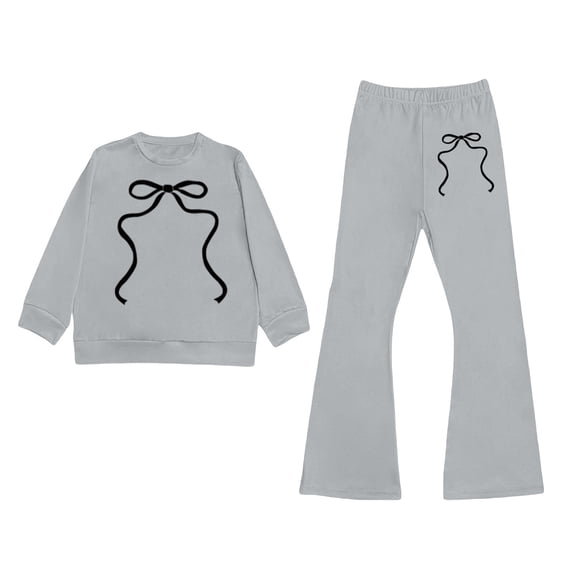 Tiijoy Outfits for Girls Bow Print O-Neck Sweatshirt and Flared Pants Set, Sizes 3-10