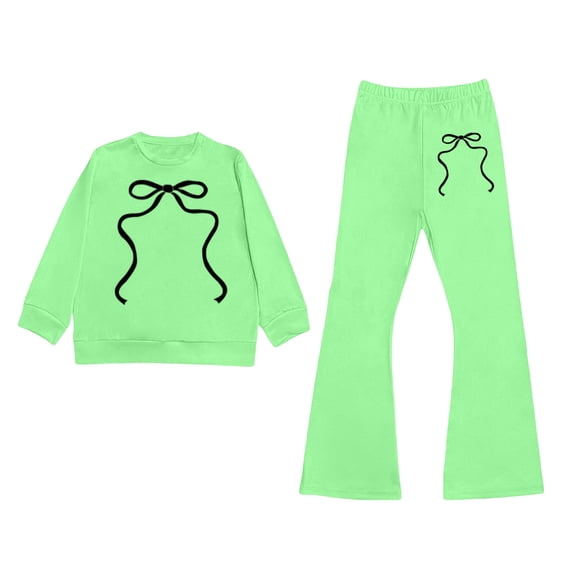 Tiijoy Outfits for Girls Bow Print O-Neck Sweatshirt and Flared Pants Set, Sizes 3-10