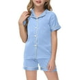 thumbnail image 1 of Tiijoy Pajama Set for Girl Solid Button Down Short Sleeve Top Shorts Sleepwear, Sizes 2-13, 1 of 3