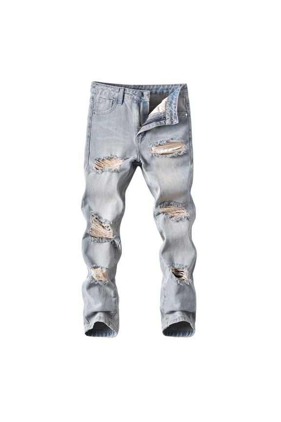 Ripped Distressed Jeans for Boys Fit Denim Pants Spring Fall Casual Trousers