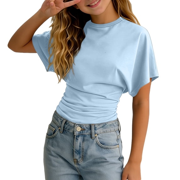 Tiijoy Short Sleeve T Shirt for Girls Ruched Tee Summer Casual T-Shirt Top, Sizes 3-14