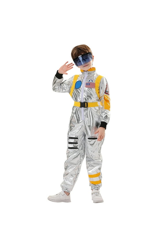 Space Astronaut Dress Up Outfit for Kids Long Sleeve Jumpsuit with Belt