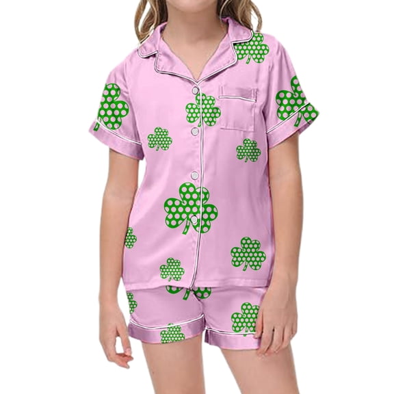 Tiijoy St. Patrick's Day Pajamas for Girls Button Down Shirt Shorts Sleepwear, Sizes 8-9