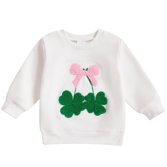 Tiijoy St. Patrick's Day Sweatshirt for Girls Four-Leaf Clover Crewneck Pullover, Sizes 3-4