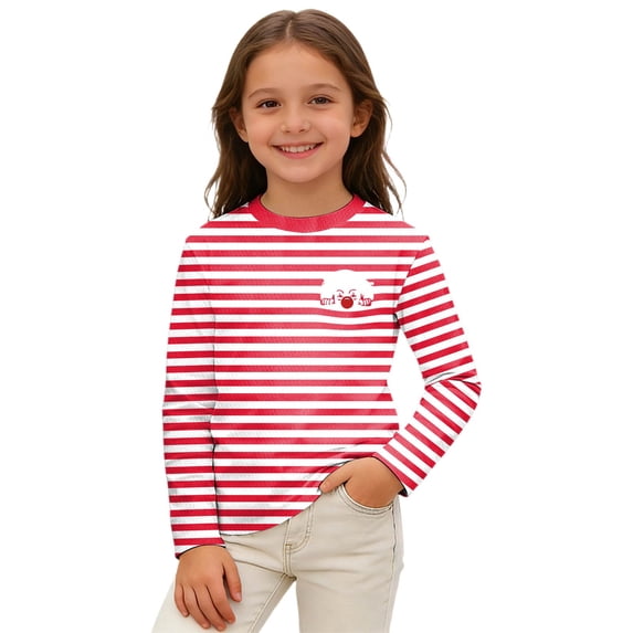 Tiijoy Stripe T-Shirt for Girls Long Sleeve Crew Neck T Shirt Casual Soft Comfy Tee Top, Sizes 3-14