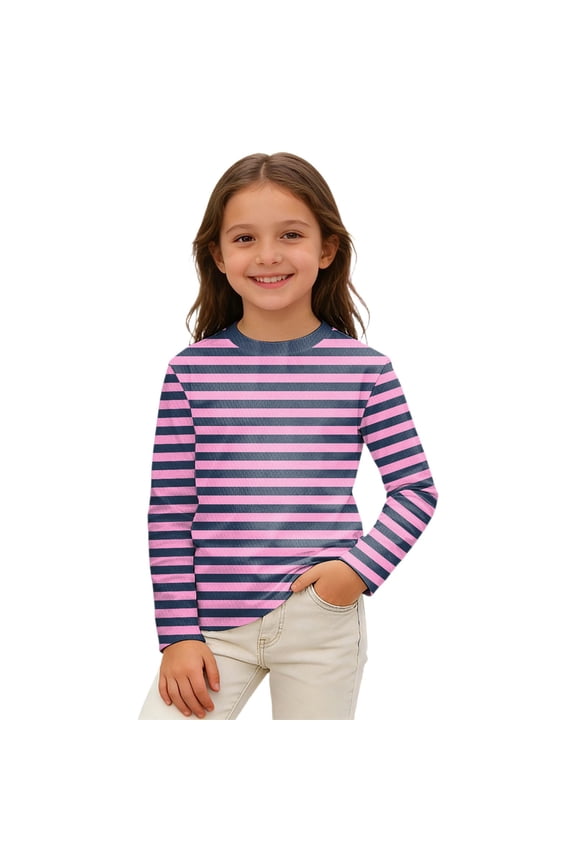 Striped T-Shirt for Girls Long Sleeve Crew Neck T Shirt Kids Casual Tshirt, Sizes 3-14