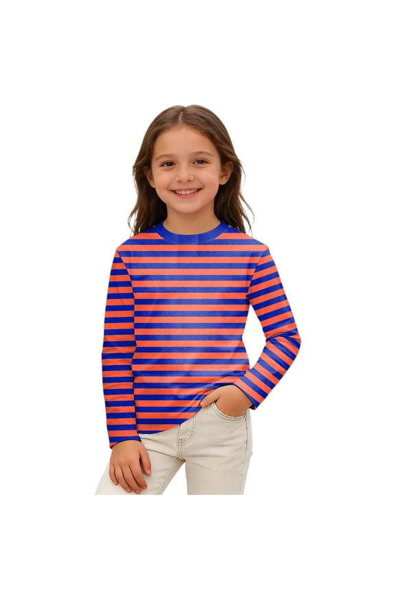 Striped T-Shirt for Girls Long Sleeve Crew Neck T Shirt Kids Casual Tshirt, Sizes 3-14