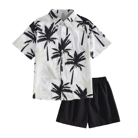 Tiijoy Summer Boys Beach Outfits Short Sleeve Button Down Shirt Shorts Set, Sizes 2-3