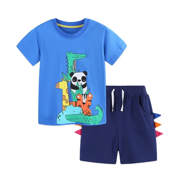 Tiijoy Summer Boys Outfits Animal Print Knit Short Sleeve T Shirt Shorts Set, Sizes 3-4