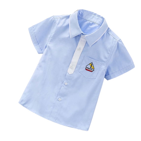 Tiijoy Summer Boys Short Sleeved Button Down Shirt Cotton Casual Pocket Shirt, Sizes 3-14