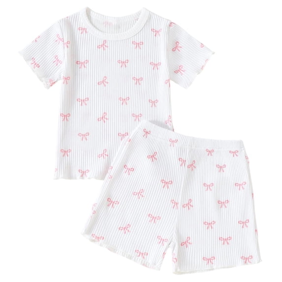 Tiijoy Summer Girls Outfit Set Casual Short Sleeved Ribbed T-Shirt Shorts Set, Sizes 6M-4T