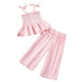 thumbnail image 1 of Tiijoy Summer Little Girls Outfits Solid Tie-Shoulder Smocked Camisole Top Pants Set, 1 of 7
