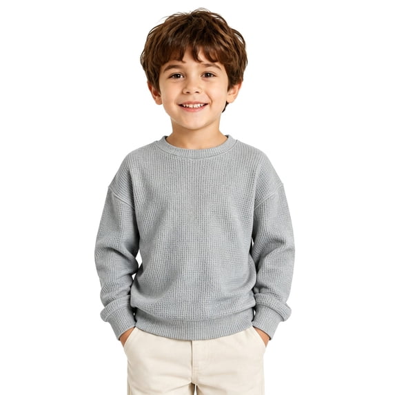 Tiijoy Sweatshirt for Boys Casual Solid Knit Long Sleeve Pullover Sweatshirts, Grey, Sizes 4-14