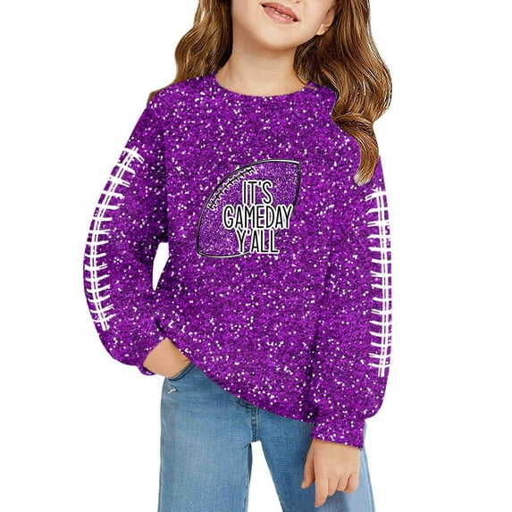 Tiijoy Sweatshirt for Girls Football Sequins Print Casual Sports Pullover Top, Sizes 11-12
