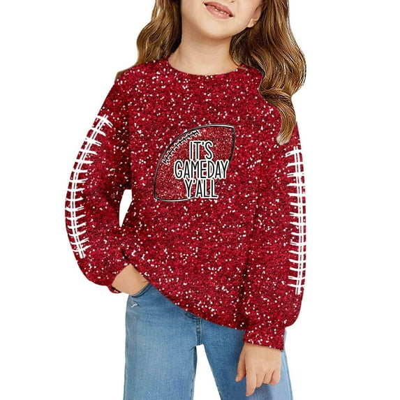 Tiijoy Sweatshirt for Girls Football Sequins Print Casual Sports Pullover Top, Sizes 9-10