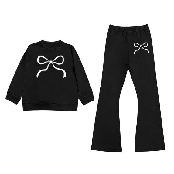 Tiijoy Sweatsuit for Girls Bow Crew Neck Pullover Sweatshirt Flared Pants Set, Sizes 3-10