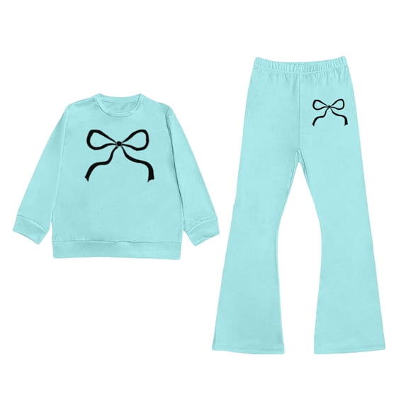 Tiijoy Sweatsuit for Girls Bow Crew Neck Pullover Sweatshirt Flared Pants Set, Sizes 3-10