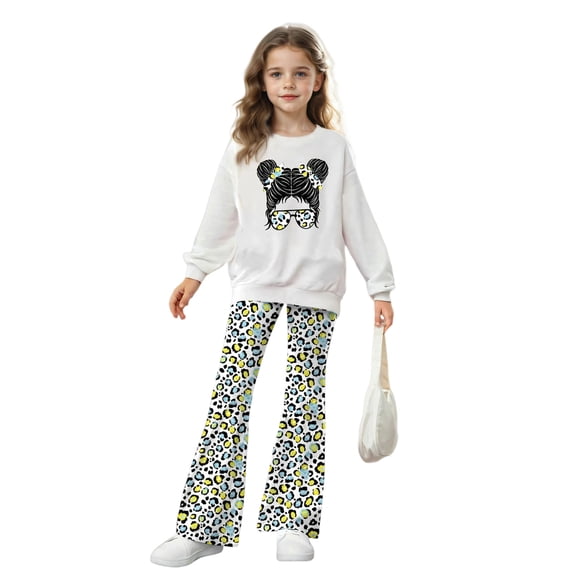 Tiijoy Sweatsuit for Girls Fashion Graphic Sweatshirt Leopard Flare Pants Outfits, Sizes 5-14