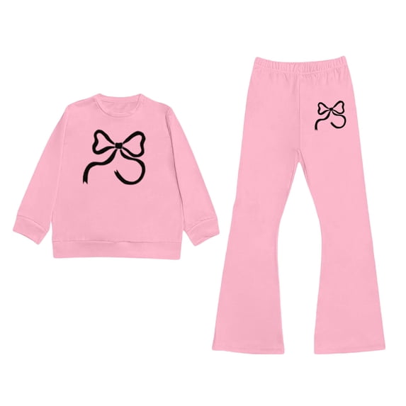 Tiijoy Sweatsuit for Toddler Girls Soft Bow Sweatshirt Flared Pants Outfits, Sizes 3-10