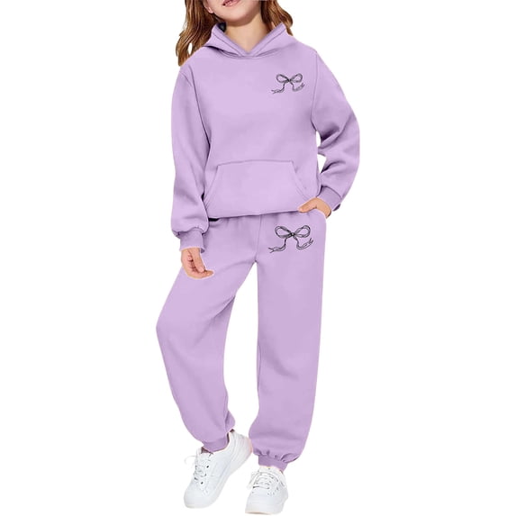 Tiijoy Sweatsuits for Girls Cute Bow Print Hoodie Sweatshirt Sweatpants Set, Sizes 2-13