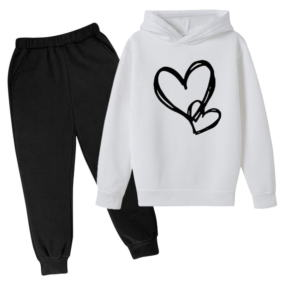 Tiijoy Sweatsuits for Girls Heart Print Hoodie Sweatshirt Jogger Pants Outfits, Sizes 3-14