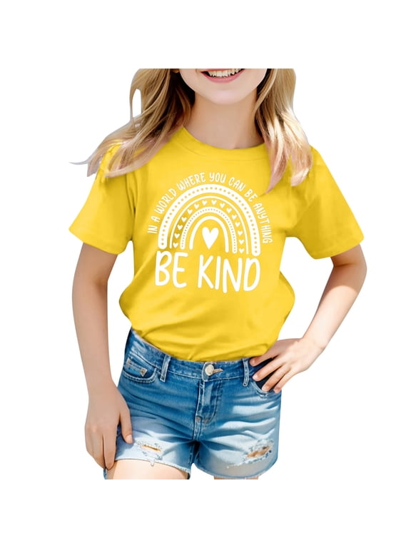 T-Shirt for Girls Anti-Bullying Awareness Short Sleeve T Shirt Summer Tee, Sizes 1-13