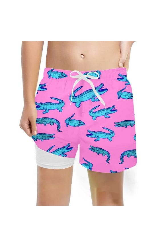 Teen Boys Shark Print Quick Dry Athletic Shorts with Compression Liner, Sizes 14-16