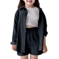 thumbnail image 1 of Tiijoy Teen Girl's Outfits Linen Long Sleeve Button Up Shirt Shorts Set, Sizes 5-14, 1 of 8