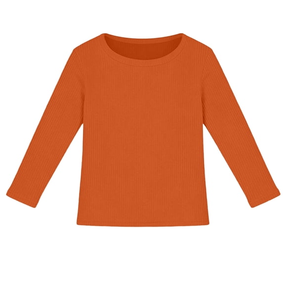 Tiijoy Girls Long Sleeve Ribbed T-Shirt Solid Color Slim Fit Stretch T Shirt Basic Undershirt, Sizes 7-16