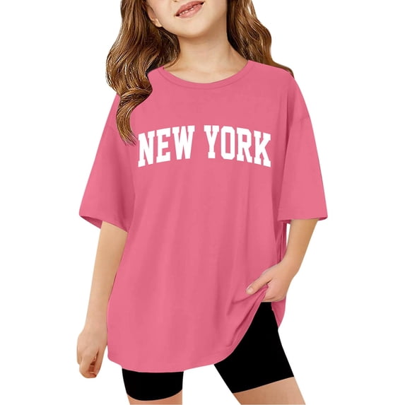 Tiijoy Girls Oversized T Shirt New York Print Short Sleeve T-Shirt, Sizes 3-14