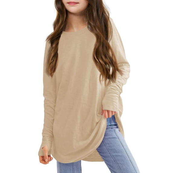 Tiijoy Teen Girls Oversized T-Shirt Solid Color Long Sleeve Crew Neck T Shirt, Sizes 13-14