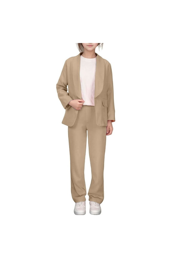 Teen Girls Pantsuit Solid Color Lapel Suit Jacket and Pants Outfits, Sizes 13-14