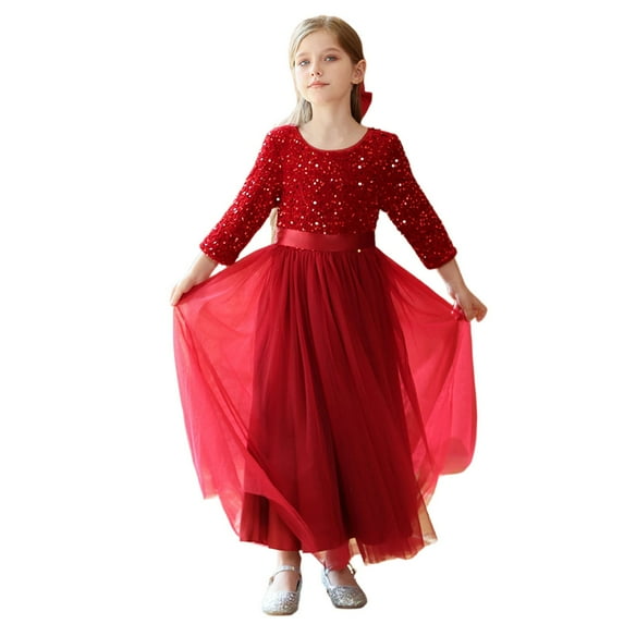 Tiijoy Girls Sequin Long Sleeve Party Dress Birthday Princess Pageant Gown, Sizes 13-14