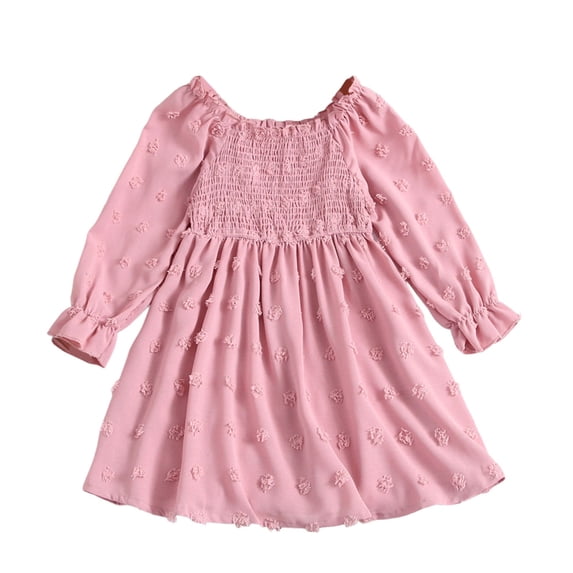 Tiijoy Girls Square Neck Smocked Dress Long Puff Sleeve Jacquard Dress, Sizes 13-14
