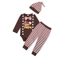 thumbnail image 1 of Tiijoy Thanksgiving Clothes Set for Baby Turkey Print Bodysuit Pants Hat Set, Sizes 6-12M, 1 of 7