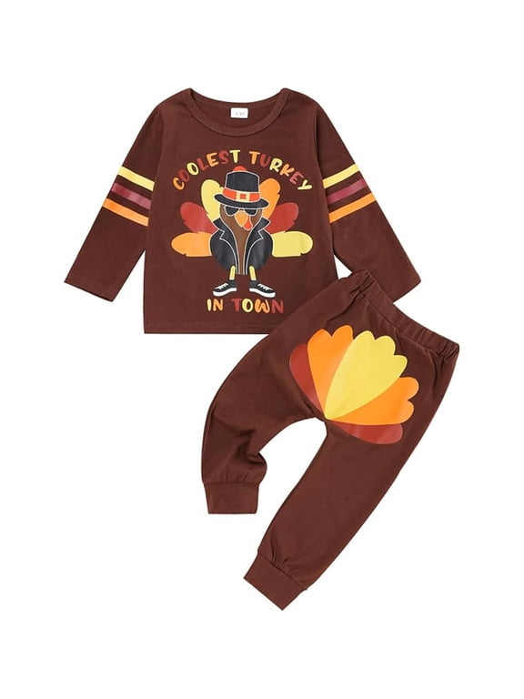 Thanksgiving Outfits for Boys Turkey Graphic Crewneck Sweatshirt Pants Clothes Set