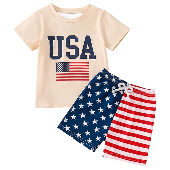Tiijoy Toddler Boy's 4Th of July Outfits Summer Short Sleeve T-Shirt Shorts Set, 2-Piece