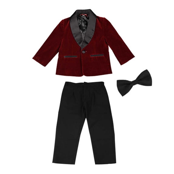 Tiijoy Toddler Boy's Bow Tie 3Pc Suit Lapel Long Sleeved Blazer Pants with Bowtie Outfits