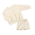 thumbnail image 1 of Tiijoy Toddler Boys 2Pcs Outfits Solid Color Crewneck Sweatshirt with Shorts Sweatsuits, 1 of 2