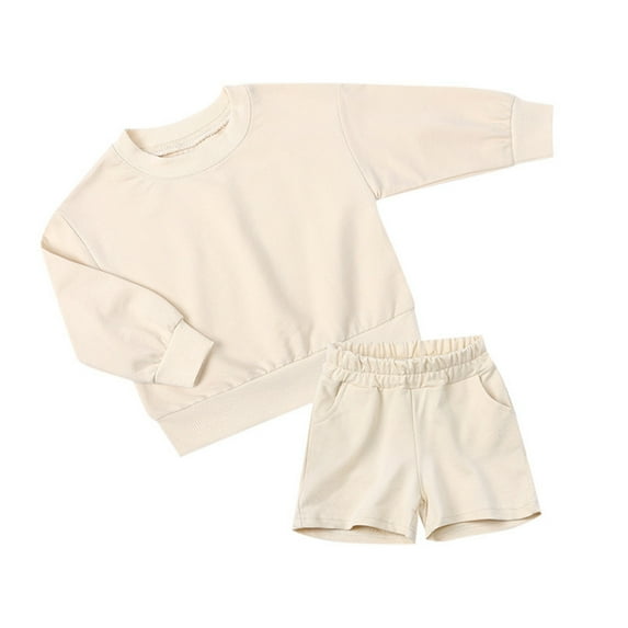 Tiijoy Toddler Boys 2Pcs Outfits Solid Color Crewneck Sweatshirt with Shorts Sweatsuits