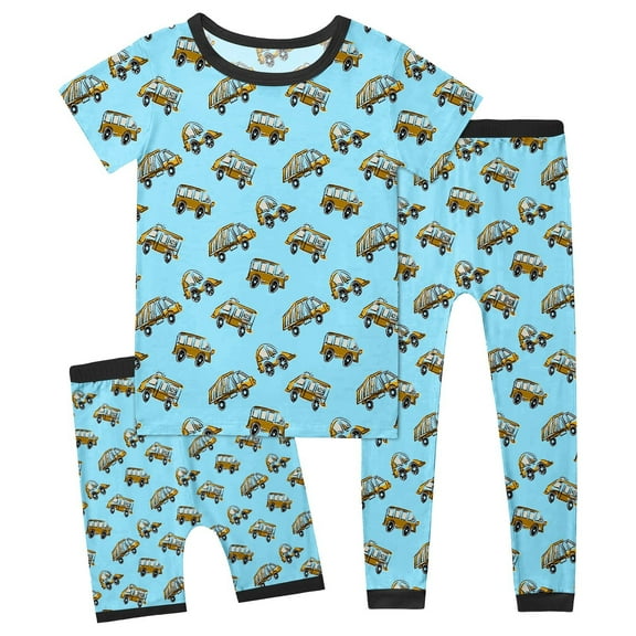 Tiijoy Toddler Boys 3-Piece Pajamas Short Sleeve Top Pants Shorts Sleepwear, Sizes 3-4