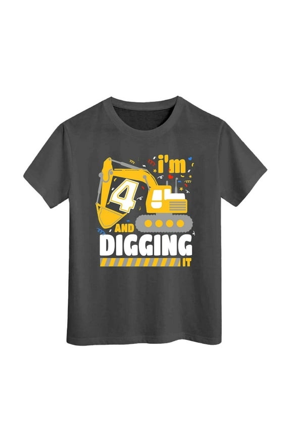 Toddler Boys 4Th Birthday Tshirt Excavator Print Short Sleeve T-Shirt, Sizes 4-5