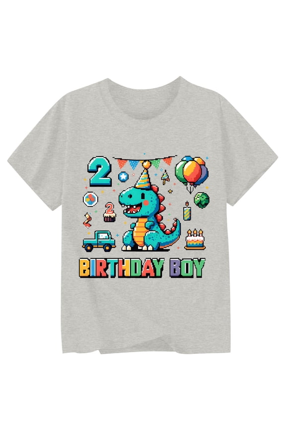Toddler Boys Birthday T-Shirt Cartoon Dinosaur Print Short Sleeve Tee, Sizes 1-13