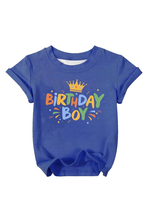 Toddler Boys Birthday T Shirt Letter Print Short Sleeve O Neck T-Shirt, Sizes 1-2