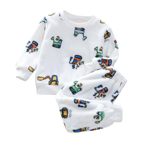 Tiijoy Toddler Boys Cartoon Flannel Pajamas Fuzzy Long Sleeve Sleepwear, Sizes 3-4T