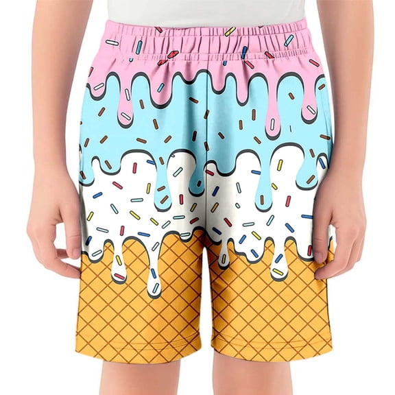 Tiijoy Toddler Boys Casual Shorts Ice-Cream Print Elastic Waist Sports Shorts, Sizes 2-14