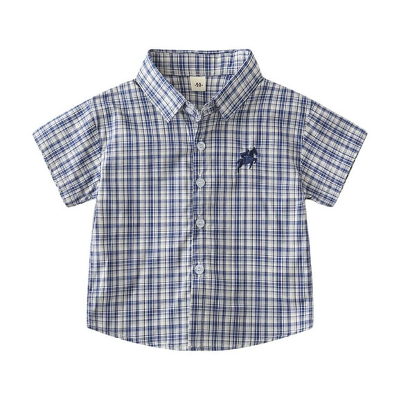 Tiijoy Toddler Boys Cotton Plaid Shirt Casual Short Sleeve Button Down Shirt, Sizes 3-4T