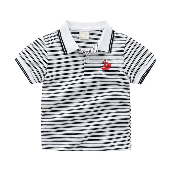 Tiijoy Toddler Boys Cotton Striped Polo Shirt Short Sleeve Casual Comfy Polo, Sizes 3-4T
