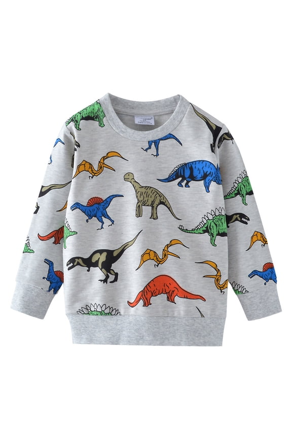 Toddler Boys Crew Neck Sweatshirt Dinosaur Pattern Cotton Pullover, Sizes 4-5T